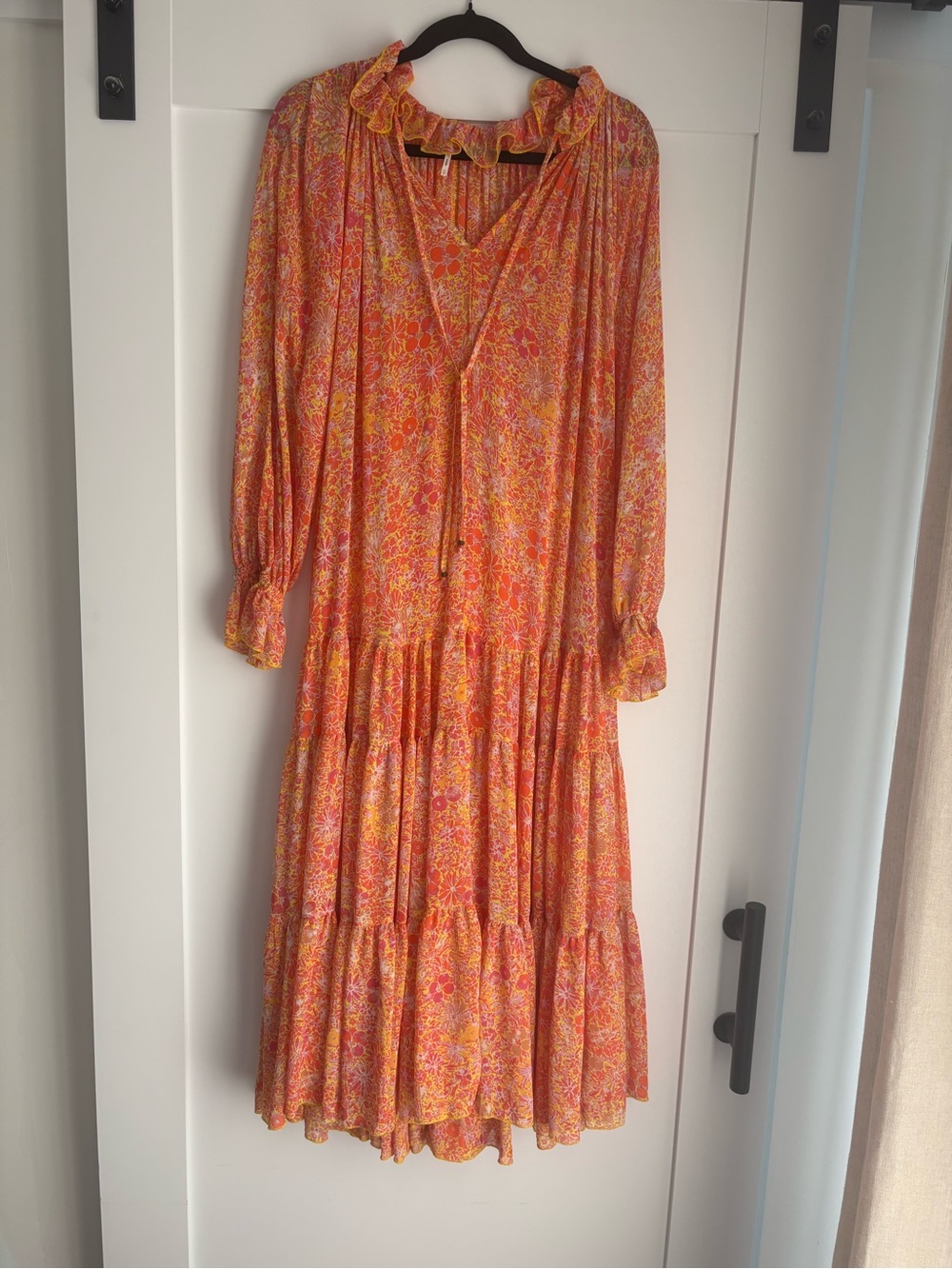 Free People Orange Pink Floral Tiered Maxi Dress